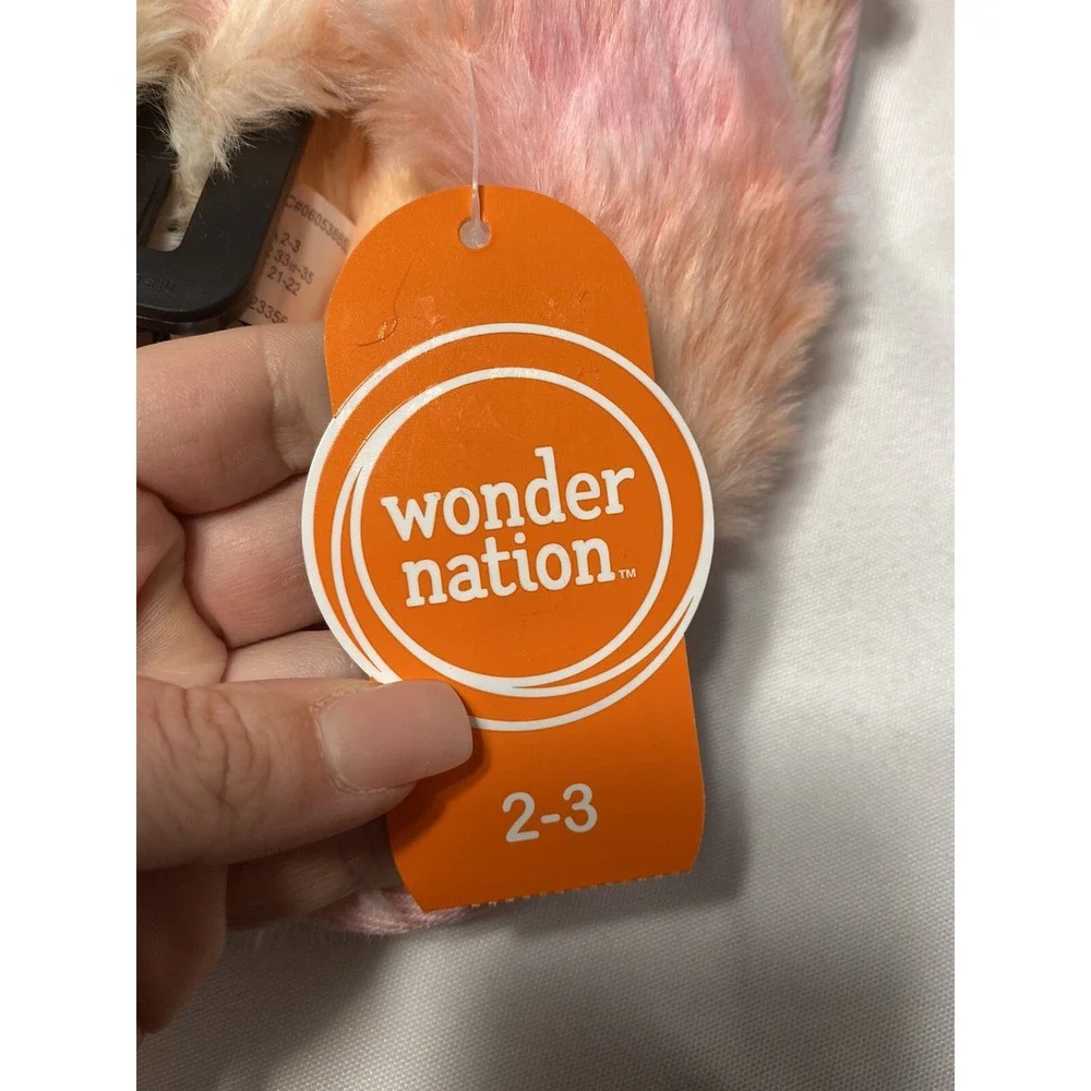 wonder nation girls fuzzy sandal open toe slippers‎ with hard sole size 2 3